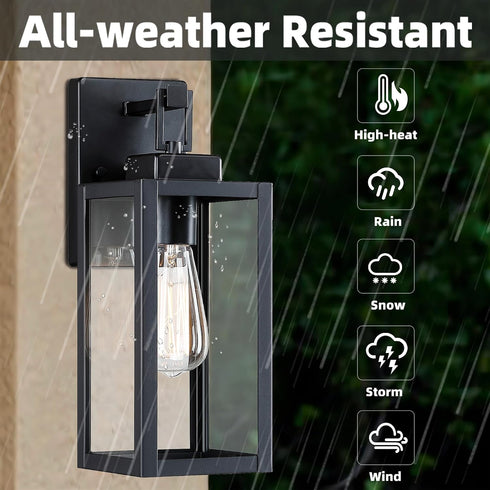 12 Lights-12 Inch Black Wall Sconce Outdoor Wall Light,Exterior Sconce Steel and Glass Outdoor Porch Light, Black