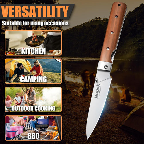 Huusk Folding Fruit Knife, Japanese Pocket Paring Knife with 440C Stainless Steel Ultra Sharp Blade