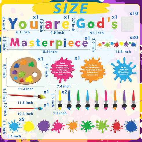 WATINC 131Pcs Back to School God Paint Splatter Cutouts Colorful Art Painting Bulletin Board Classroom Decoration Set, Jesus Bible Verse Welcome Art Paint Theme Wall Party Supply for Elementary School by WATINC