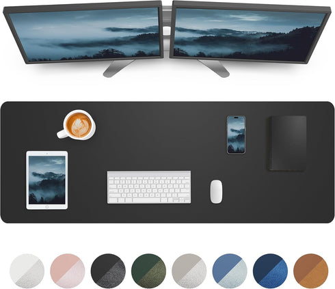 Large Desk Pad Mat, Mouse Pad, Non-Slip PU Leather Desk Blotter, Waterproof Keyboard Mat for Office/Home (Black, 48" x
