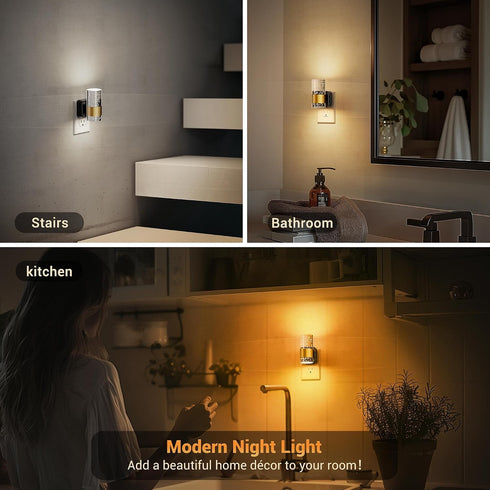 2 Pack 3CCT 10/50/100LM Amber/3000K/5000K JandCase Night Lights Plug into Wall, Color Changing Night Light, Adjustable