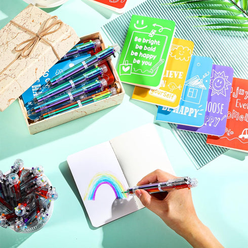 Fulmoon 30 Sets Mini Colorful Inspirational Notebooks and 6 in 1 Multicolor Retractable Ballpoint Pens for Students