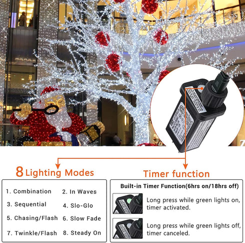 75 200 8 Christmas Lights Cool White, Ft LED Christmas String Lights Connectable, Modes, Timer, Waterproof Fairy