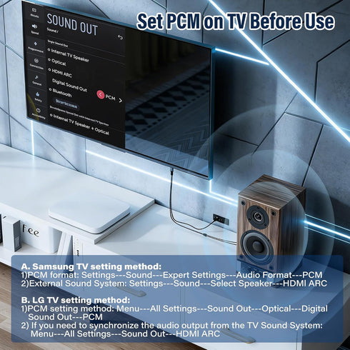 Veeloon 2 3 Splitter,192KHz PCM HDMI ARC to RCA Audio Extractor Converter Cable FT for TV to Soundbar,USB Powered