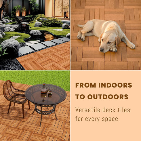 12" 12" 27 (4-Slat Acacia Wood Deck Tiles, x Interlocking Outdoor Flooring for Patio, Balcony, Backyard & Garden