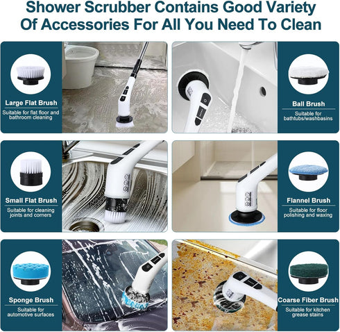 soarup90000 7 Handle,7 1 Electric Spin Scrubber with Replaceable Brush HeadShower Scrubber with Long in Cordless