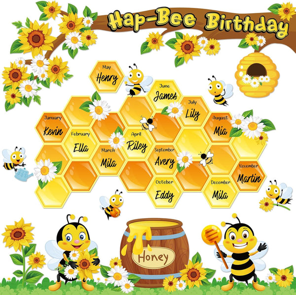 Bee Bulletin Board Set, Summer Bee Sunflower Tree Cutouts, Motivational Back to School Decor for Classroom
