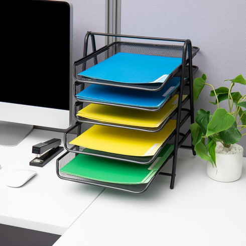 Mind Reader Paper Tray and File Folder Set, Desktop Organizer, Storage for Office, Metal Mesh, 11.75"L x 14"W x 14.5"H,