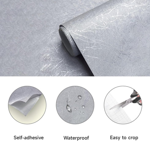 Silver Grey Contact Paper 16"x198" - Peel and Stick Waterproof Decorative Self-Adhesive Vinyl Wrap for Cabinets and
