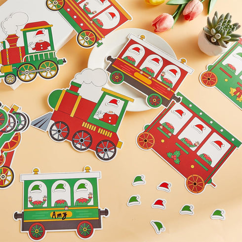 60pcs Set Christmas Theme Cutouts Xmas Trains Bulletin Board Decoration Christmas Train Paper Cut-Outs Classroom Decor