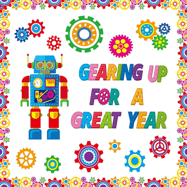 Fulmoon 52 Pcs Gear Bulletin Board Set, Classroom Robot Wall Decoration for Science Themed Back to School Party