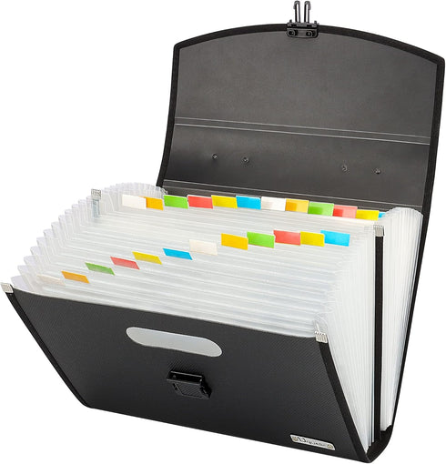 Uquelic 26 Pockets Expanding File Folder - Durable Buckle, Ergonomic Handle, Large A4 Expandable File Organizer
