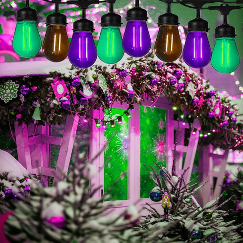 15 Pack S14 LED Bulbs, Purple Christmas Replacement for Outdoor String Lights, 1W Vintage E26 Base Bulb