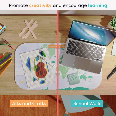 Uncommon Desks Kid's Desk Mat - Fun Computer & Mouse Pad Blotter for Schoolwork, Arts & Crafts, Washable Table Cover,