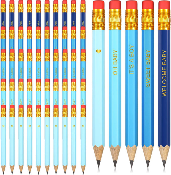 Crtiin 50 Pieces Baby Shower Pencils for Games, Mini Pencils with Erasers, 4 Inch Presharpened for Wedding School