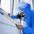 Pack 5, 50 AMZ Medical Supply Disposable Coveralls with Hood, Medium, Blue, of GSM SMS Fabric, Front Zipper, Elastic