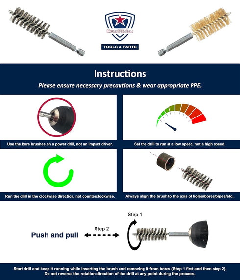 16-PC Bore Brush Set - 8-Size Stainless-Steel and Brass Wire Brushes for Power Drill Cleaning Tool