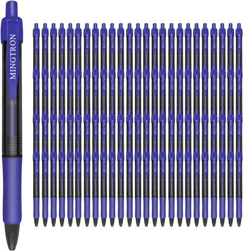 Gel Pens, 100 Pack Blue Fine Point Pens, No Smear Ink for Left Hand, Retractable Rollerball for Smooth Writing, 0.5MM