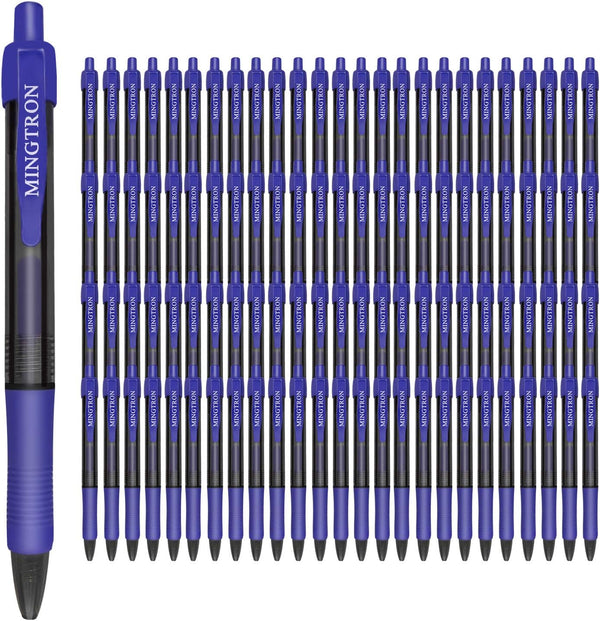 Gel Pens, 100 Pack Blue Fine Point Pens, No Smear Ink for Left Hand, Retractable Rollerball for Smooth Writing, 0.5MM