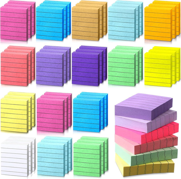 PerKoop 48 Pads, 4800 Sheets Mini Lined Sticky Notes, 1.5 x 2 Inch Bright Assorted Color Self Adhesive Memo Pads