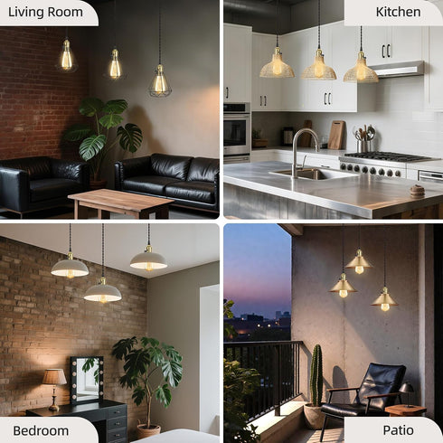 1-to-3 E26/E27 Vintage Plug-in Pendant Light Kit with Hanging Sockets, Industrial Hanging Light with Individual Rotary