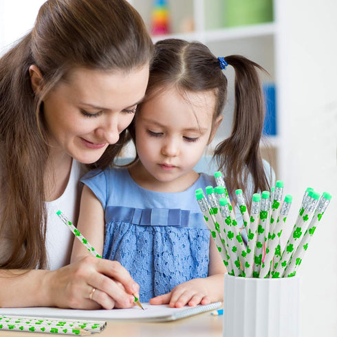St Patrick's Day Pencils Shamrock Wooden Pencils Green Party Pencil for Kids Schools Classroom Supplies St Patrick's Party Favors (50 Pieces) by Hicarer