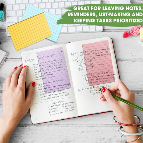 Seajan 48 Pcs Lined Sticky Notes, 4 x 6 Self Stick Note Pads, 50 Sheets/Pad, Bright Colors