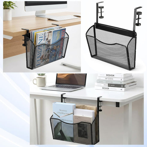 IANFAN 2-IN-1 Clamp On Desk Organizer, Under Desk Side Organizer Storage Hanging Wall Mounted File Holder Under Desks