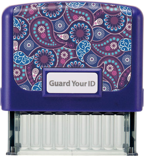 Guard Your Identity Theft Prevention Confidential Security Stamp, 2.25” x 0.75" (Medium, Blue Paisley)