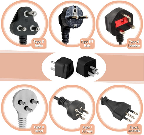 Bates Universal Travel Adapter, 2 Pack, Black, UK to US Plug Adapter, European to American Plug Adapter