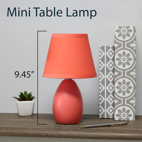 LT1197-ORG-2PK 9.45" 2-Pack Set, Simple Designs Chic and Sleek Oblong Mini Oval Ceramic Table Lamp for Living Room