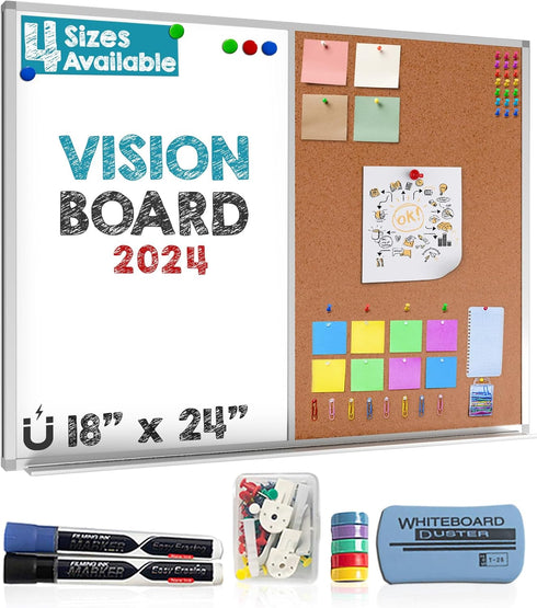 Besso Cork Board & White Board for Wall (18 x 24") Magnetic Bulletin Board for Home or Office, Wall Mounted Combo