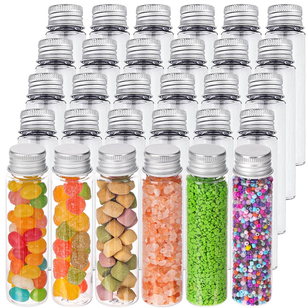 DEPEPE 30pcs 50ml Clear Flat Plastic Test Tubes - with Screw Caps for Candy and Beads Storage