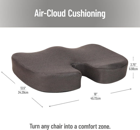 Mind Reader Memory Foam Seat Cushion with Air-Cloud Technology, Sciatica, Coccyx & Hip Pain Relief, Office, Memory