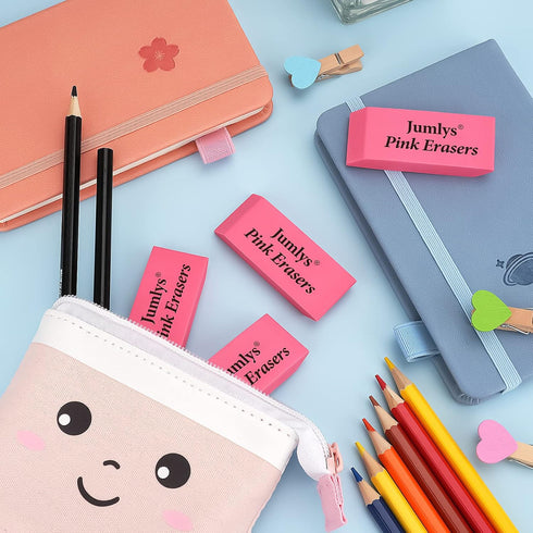 Jumlys Pink Erasers - 120 Pack Bulk for Kids, Students, Teachers, Artists, Latex-Free Smudge-Free