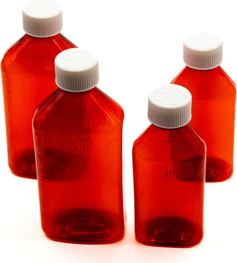 Pharmacy Oval Bottle - Amber 4 oz with CR Caps Included (QTY. 100) - Prescription Pharmacy Container by Sponix