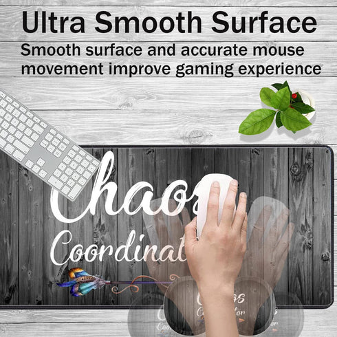 VSOJSOJKE Set Large Game Mouse Pad + Wrist Support Pad + Coffee Coaster, Quote Chaos Coordinator Foldable Table Mat