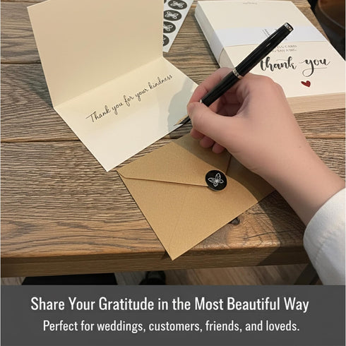 Papierville 50 4x6, Embossed Thank You Cards with Envelopes & Stickers Ivory Folded Notecards Elegant Textured