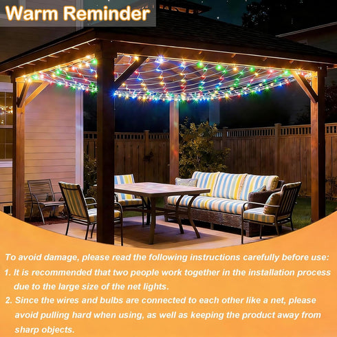 8ft 8ft 180LED 8 Lovelite x Net Lights, Gazebo Lights Outdoor Modes Timer, Waterproof Connectable Christmas String