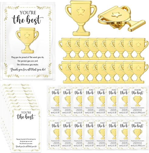 Juinte 60 Sets Employee Appreciation Gifts Bulk Trophy Pins with Thank You Cards