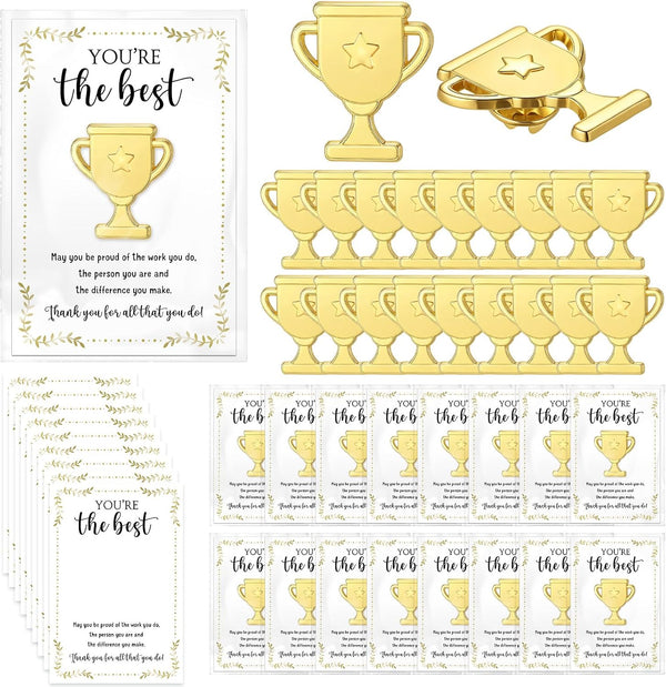 Juinte 60 Sets Employee Appreciation Gifts Bulk Trophy Pins with Thank You Cards