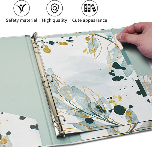 Vienrose 1 Inch 3 Ring Binder, Cute Clipboard for Letter Size Paper, with Tab Dividers and File Folder Labels, Greenery
