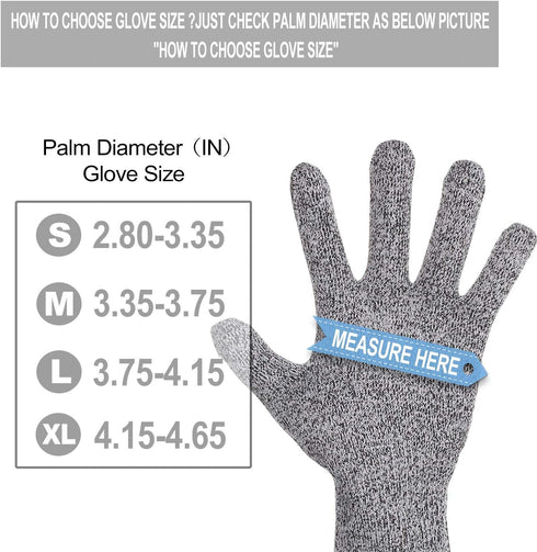 Cut Resistant Kitchen Gloves - Food Grade Level 5 Hand Protection, Medium Size (Palm Diameter 3.35-3.75inch)