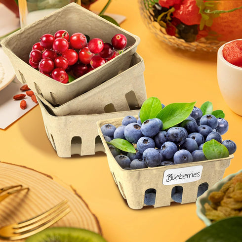 LJLGSZY 50 Pack Natural Pulp Fiber Berry Baskets with Blank Label for Vegetables Strawberry Blueberry Raspberry Egg