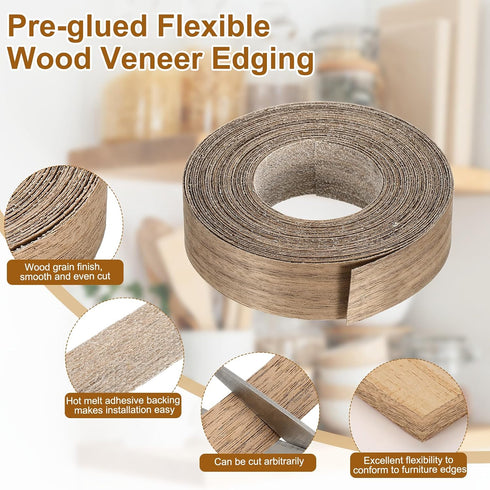 1" 25 uxcell x ft Wood Edge Banding, Pre-Glued Iron On Edging Strip, Plywood Wood Grain Repair Tape for Cabinet Repair