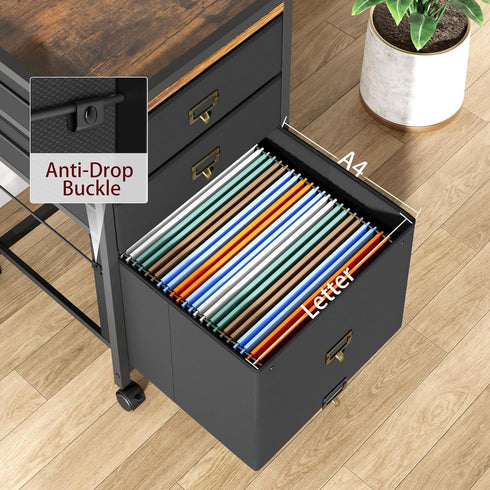 File Cabinet with 4 Drawers, Mobile Rolling Printer Stand, Fits A4 or Letter Size, Fabric Vertical File Cabinet with