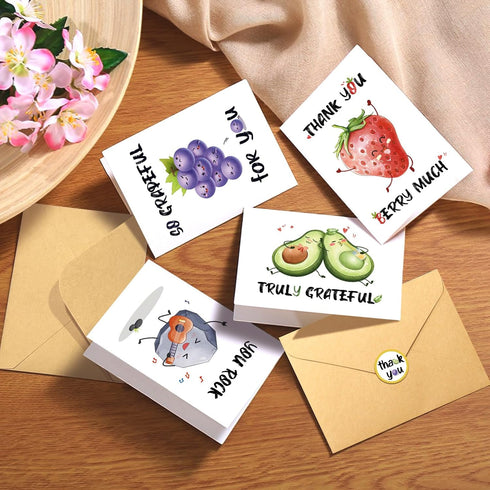 Obbyidk 48 Set 4 6 Funny Pun Thank You Cards with Envelopes And Stickers, Bulk Boxed Thank You Cards, x in,Thank You