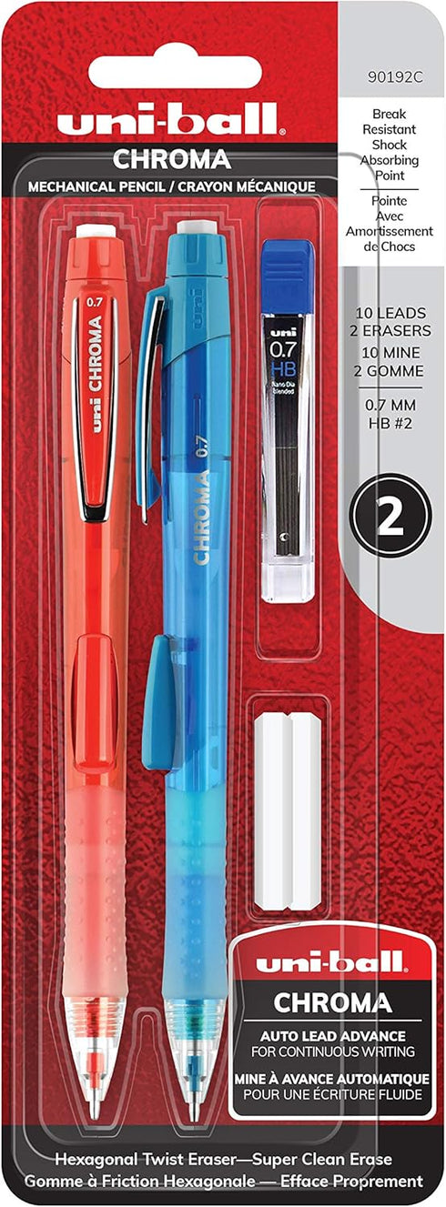 uni-ball CHROMA Mechanical Pencil Starter Kit, 0.7mm, HB #2, Assorted Barrels, 2 Count