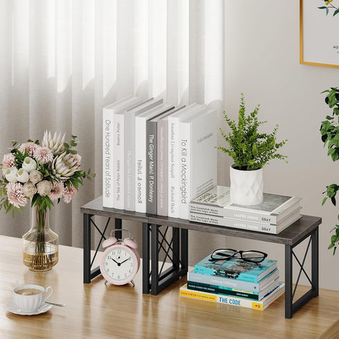 Honiter Wood Desktop Shelf - 2 Tier Adjustable Stackable Office Supplies Desk Organizer, Freestanding Small Bookshelf,