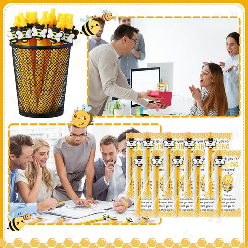 50 Sets (10 Qilery Bee Theme Pen Favor Bulk Thank You for Bee-ing Awesome Employee Volunteer Teacher Nurse Gifts